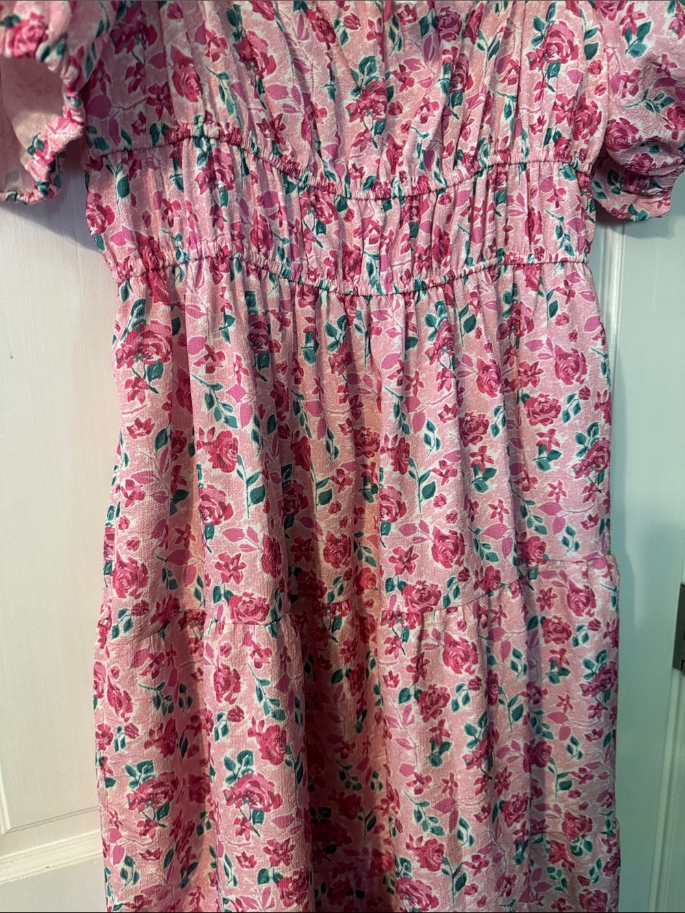 Women’s Pink Floral Puff-Sleeve Maxi Dress Size Medium - Picture 4 of 4